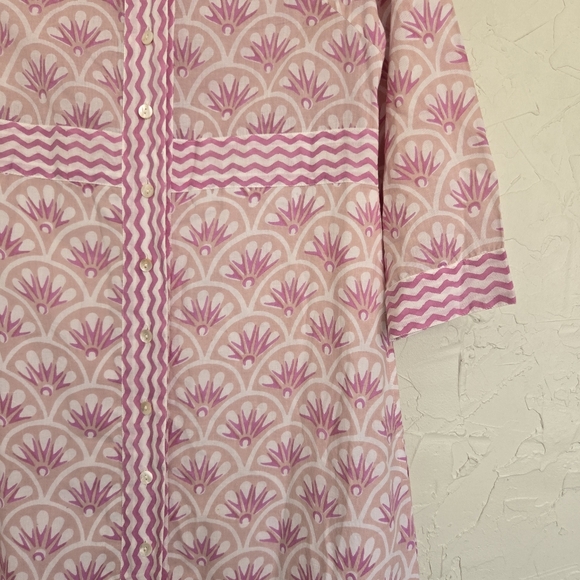 Oliphant Button Up Pink White Tan Fan Shirt Dress Maxi, S - Picture 5 of 11